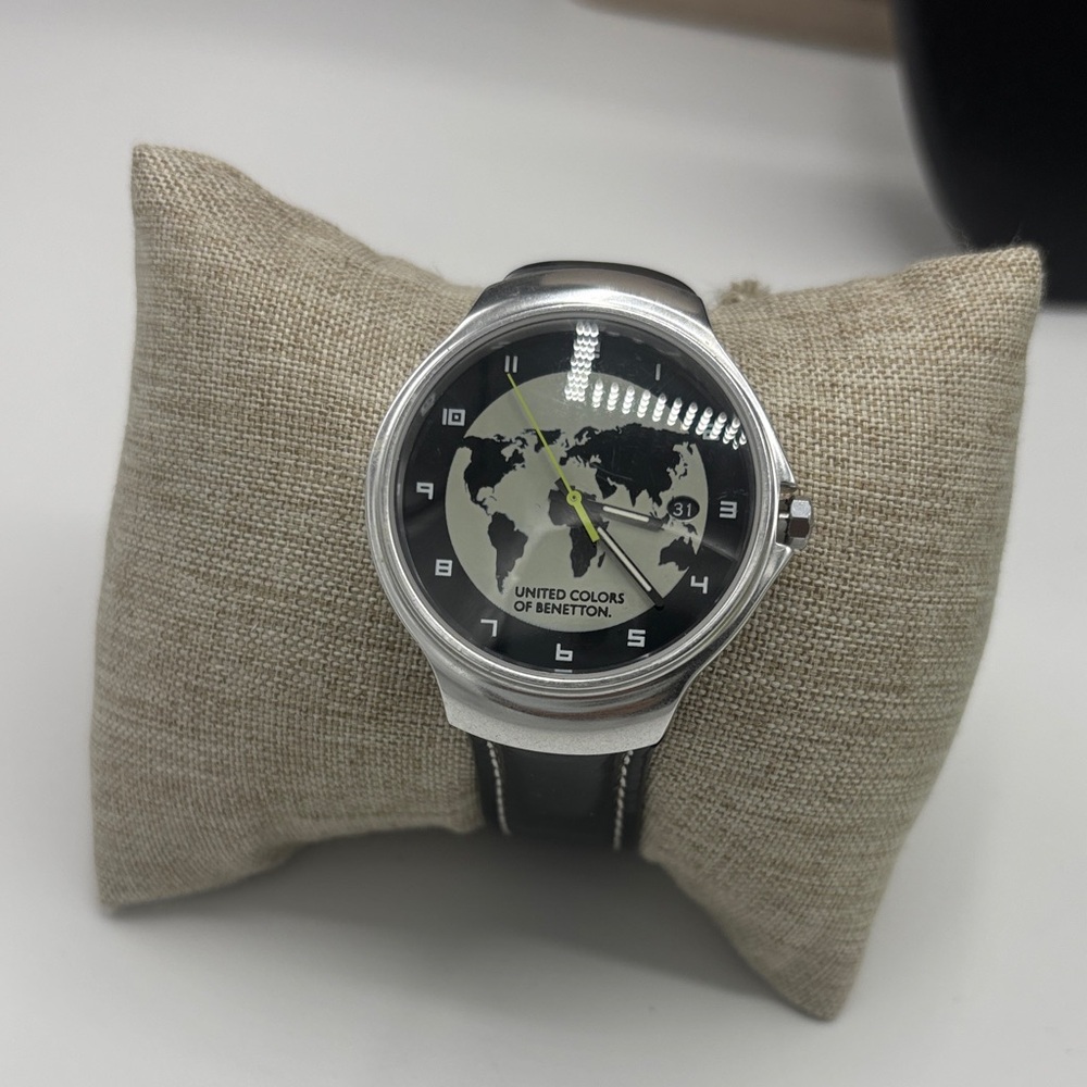 United Colors Of Benetton Black and Silver World Map Dial Watch